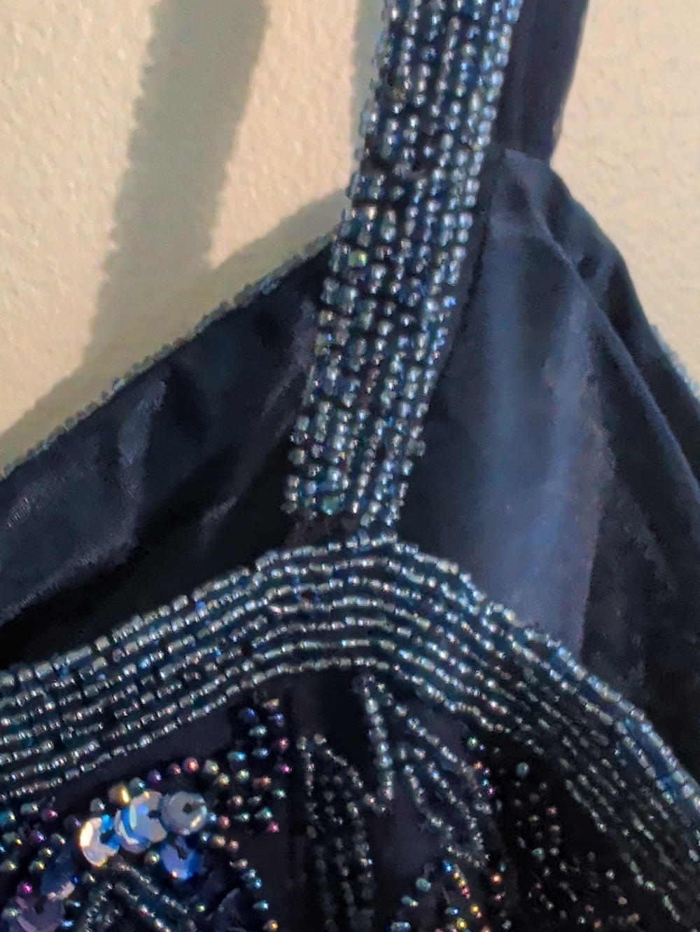 VINTAGE silk beaded navy cocktail dress - size 8 - Picture 9 of 16